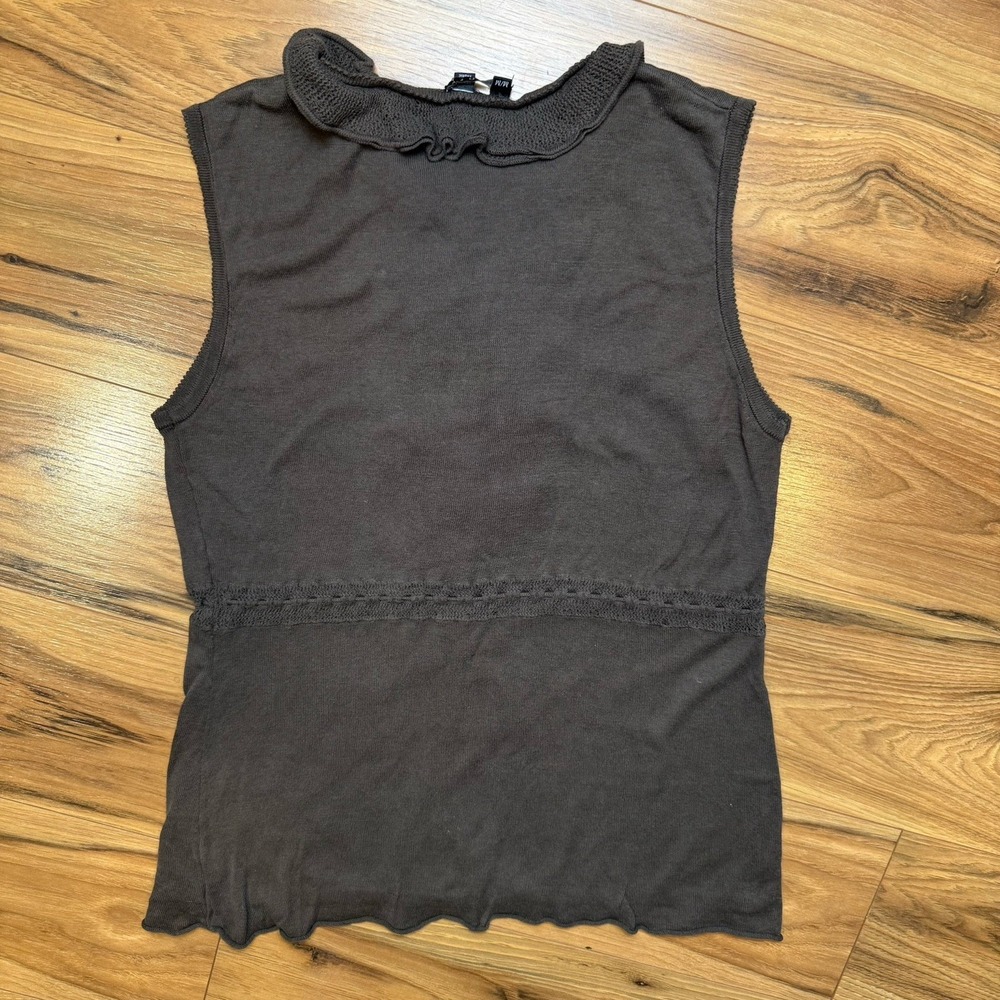 VTG Theory y2k Sz M Ruffle Knit Sleeveless Top‎ Tie Waist Brown Fairy Grunge - Picture 5 of 10